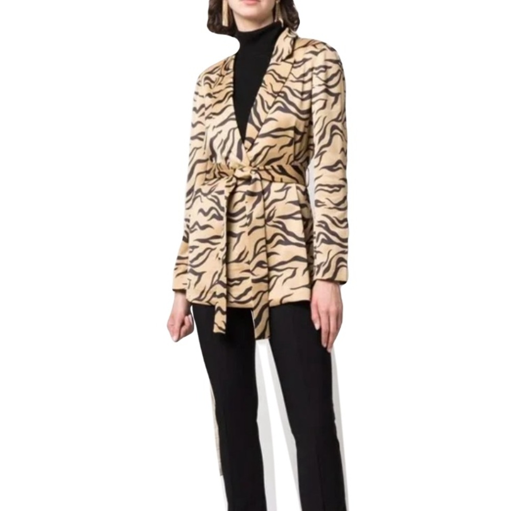 Scotch and Soda MEDIUM tiger animal print button & belted blazer Gold & Black